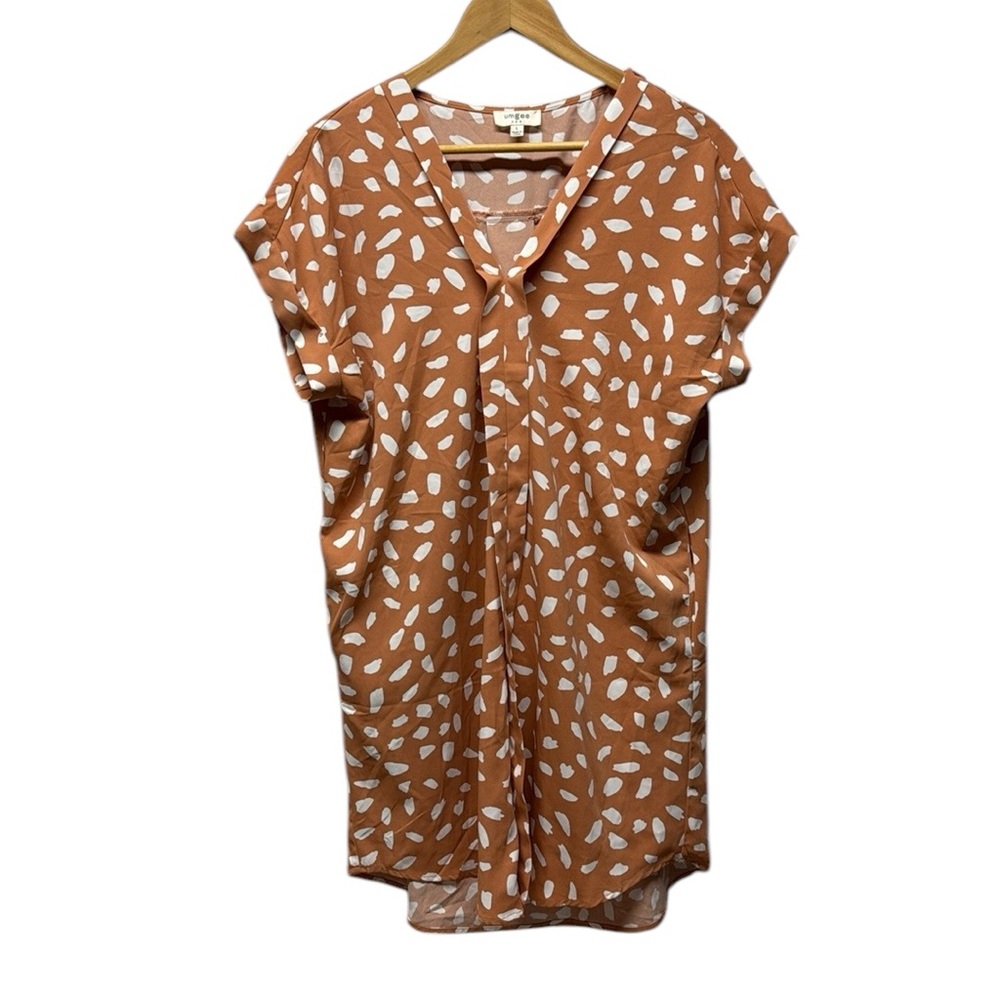 Umgee Chic Orange and White V-Neck tunic Dress with pockets animal print L